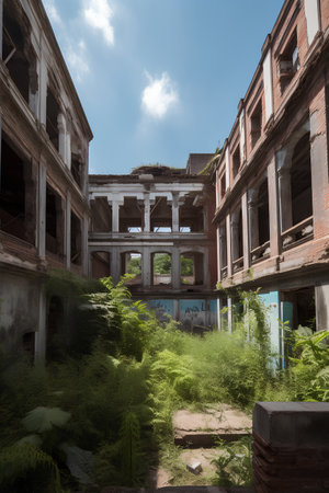 Ruins of an old factory building in the city of Kuala Lumpur, Malaysiaの素材