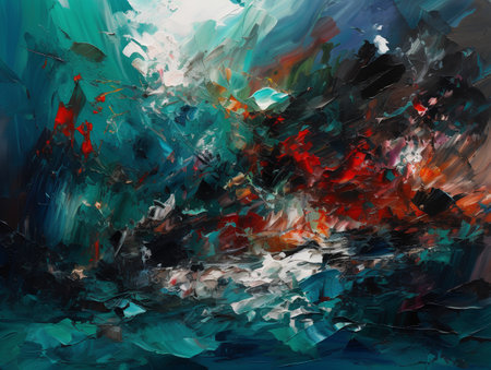 abstract background with grunge brush strokes and splashes of colored paintの素材
