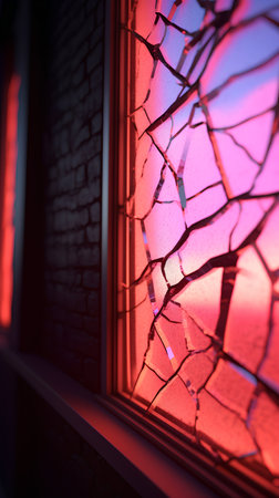Broken window with red light. Abstract background. 3d renderingの素材