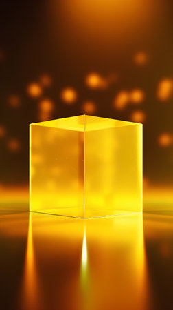 3d render of abstract cube on yellow bokeh background.の素材