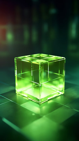 Abstract green cube on a dark background. 3d rendering, 3d illustration.の素材