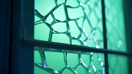 Broken glass on a green background. Shallow depth of field.の素材