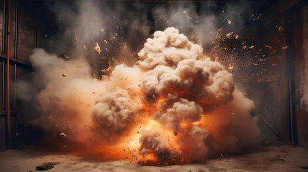 A huge explosion in a factory. Burned out factory building.の素材