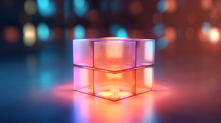 3d rendering of cube on colorful background with bokeh effectの素材