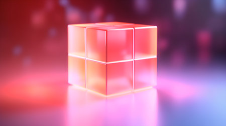 3d rendering of red cube on colorful background with bokehの素材