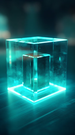 Glowing cube on dark background. Abstract 3d rendering illustration.の素材