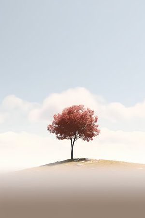 Tree in the fog. 3d render. Landscape with trees.の素材