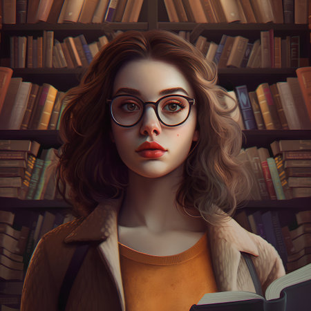 Portrait of a beautiful young girl in glasses and a coat. Education.の素材