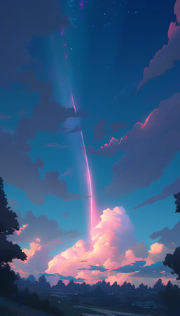 Fiery thunderbolt in the night sky. 3D illustration.の素材