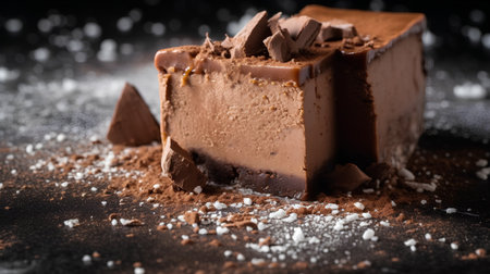 Chocolate mousse with cocoa powder on a black background. Selective focus.の素材