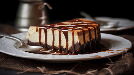 Chocolate Cheesecake on a white plate. Selective focus.の素材