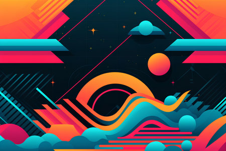 Abstract geometric background with dynamic elements in memphis style. Vector illustrationの素材