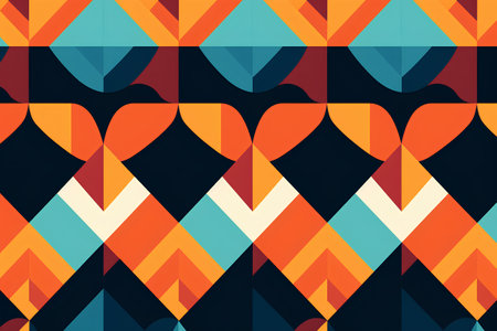 Seamless geometric pattern with hearts in retro colors. Vector illustration.の素材