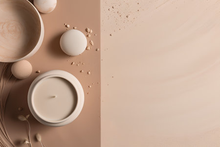 3d render of natural organic cosmetic products, cream, lotion, serum, oil, bath salt on beige backgroundの素材