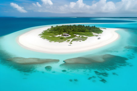 Tropical island in Maldives at summer time. Aerial viewの素材