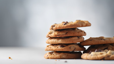 Chocolate chip cookies on a light background. Selective focus.の素材