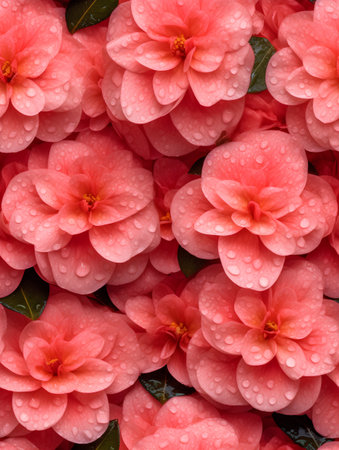 Red camellia flowers with water drops. Floral background.の素材