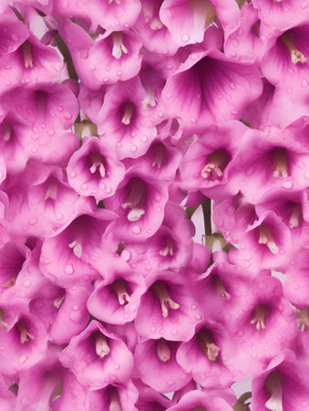 Beautiful pink flowers background with water drops. Seamless patternの素材