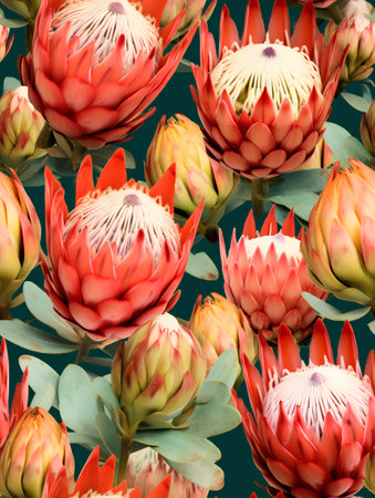 Beautiful seamless pattern with protea flowers. Floral background.の素材