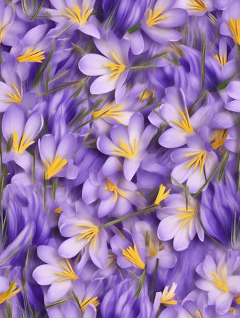 Purple crocus flowers close-up. Seamless texture.の素材