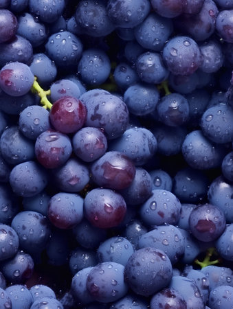 Close-up of bunch of fresh ripe grapes with water dropletsの素材