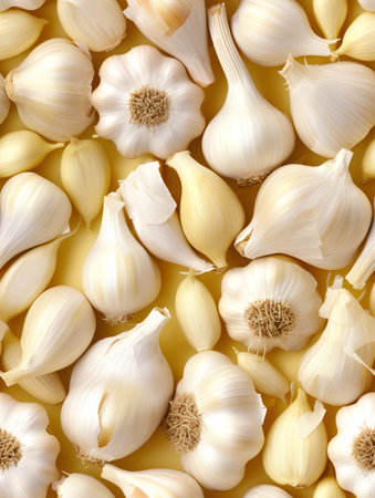 Garlic background. Seamless pattern with garlic bulbs and cloves.の素材
