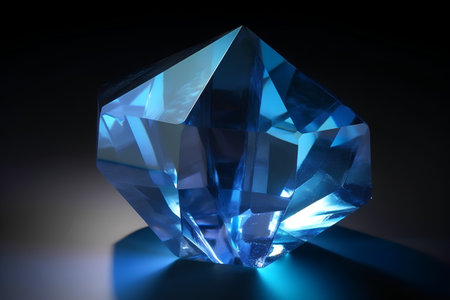 Blue diamond on a black background. 3d render. Blue crystal.の素材