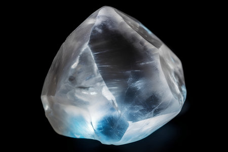 Blue quartz crystal on black background. Macro photo. Close up.の素材