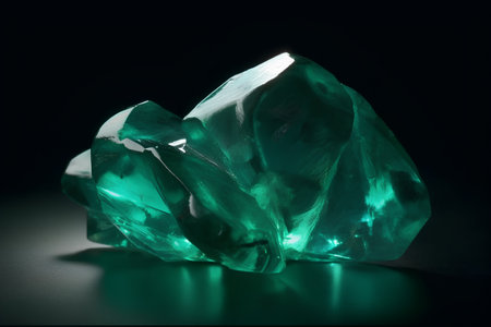 Green tourmaline on a black background. Macro photo. Selective focus.の素材