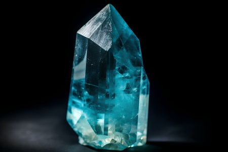 Aquamarine crystal on black background. Macro shot with shallow depth of fieldの素材