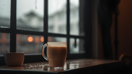 Coffee cup on the table in coffee shop with blurred backgroundの素材