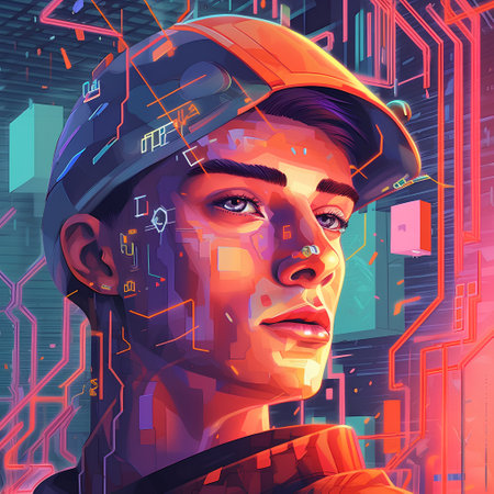 Futuristic cyborg head in the cyberspace. 3d renderingの素材