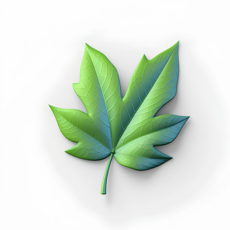 Realistic green maple leaf isolated on white background. Vector illustration.の素材