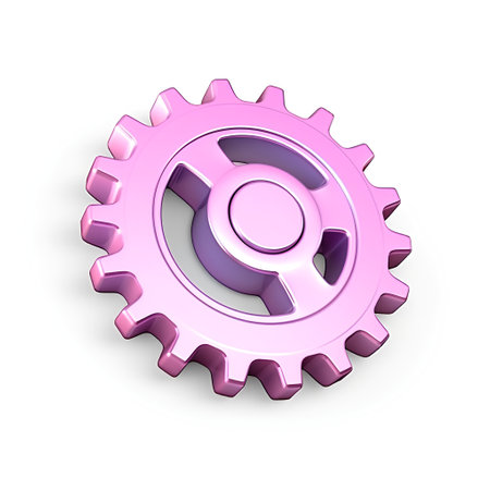Gear wheel with magnifier on white background. 3D rendering.の素材