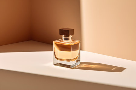 Perfume bottle on a background of brown wall. 3d renderingの素材