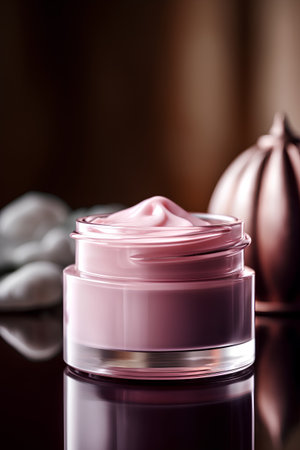 Cosmetic branding, toiletries and sponges concept - Face cream moisturizer jar on dessert background, moisturizing skin care lotion and lifting emulsion for luxury beauty skincare brand productの素材