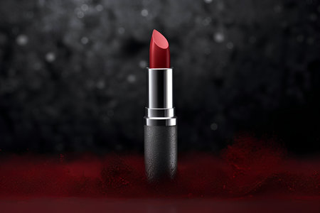 Red lipstick on a black background. 3d illustration. Mock up.の素材