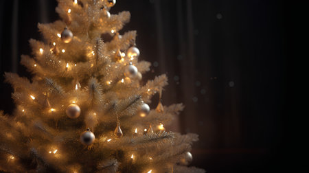 Christmas tree with golden lights and snowflakes. 3d renderingの素材