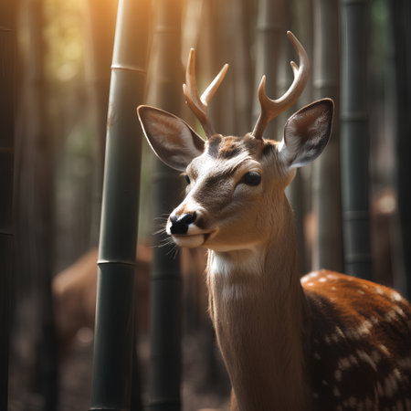 Portrait of a young deer in the forest, animal in natureの素材