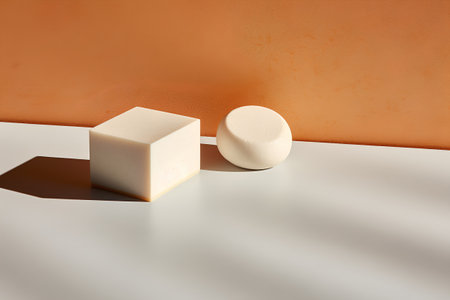3d rendering of a three-dimensional composition of soap on a white backgroundの素材