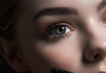 Close-up portrait of beautiful young woman with long eyelashes.の素材