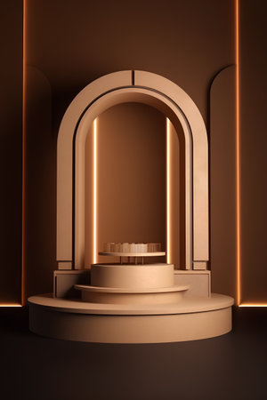 Abstract scene podium mockup. Award ceremony concept. 3d renderの素材