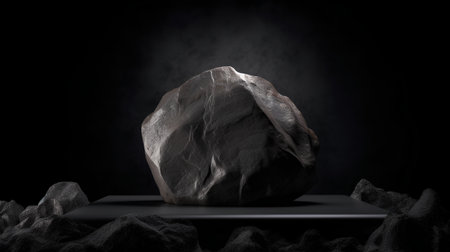 3d rendering of a stone on a dark background with a spotlightの素材