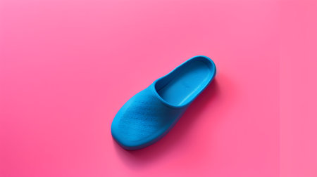 Blue shoe on pink background. Minimal style. Top view.の素材