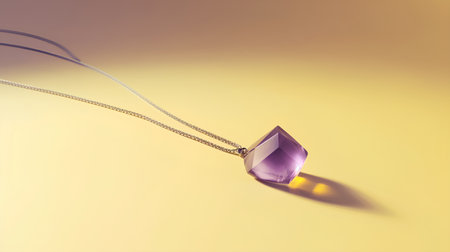 Necklace with amethyst on a yellow background. 3d renderingの素材