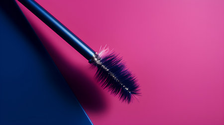 Makeup brush on a blue and pink background. Top view.の素材