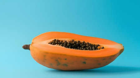 Papaya fruit on blue background. 3d illustration. Clipping pathの素材