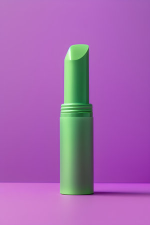 Green lipstick on a purple background. 3d rendering mock up.の素材