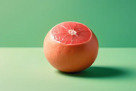 Grapefruit on a green background. Half of grapefruit.の素材
