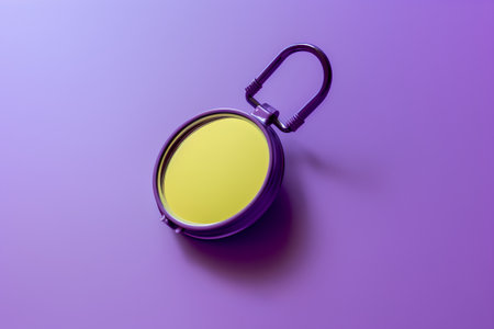 3d rendering of a purple and yellow pocket watch on a purple backgroundの素材